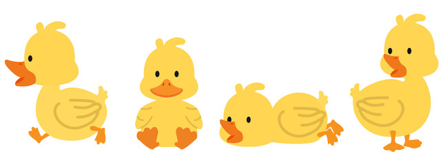 Cute yellow ducks cartoon collcetion set