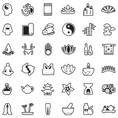 Yoga And Zen Icons. Line With Fill Design. Vector Illustration.