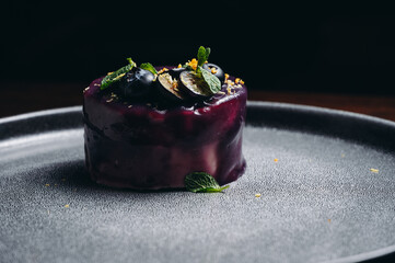 Italian dessert - panna cotta with blueberries and mint