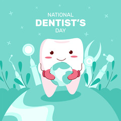 Flat national dentist's day illustration