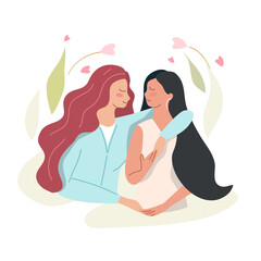 Couple lesbian in love, hand draw cartoon vector illustration for LGBT concept.