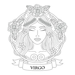 virgo horoscope illustration with outline or doodle style