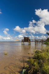 Traditional fishing hut on river Gironde, Bordeaux, Aquitaine, France