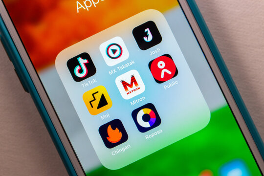Kumamoto, JAPAN - Jun 14 2021 : TikTok and popular short video apps in India (MX TakaTak, Josh app, Moj, Mitron app, Public app, Chingari, Roposo) on iPhone. Asian and Indian trendy video app concept