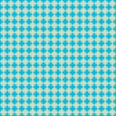 Retro abstract grid mosaic vector seamless pattern. Blended abstract geo weave striped background.Retro 1960s glitch style. Tiled color block 3d effect criss cross. Aqua blue faux waffle woven effect