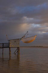 Traditional fishing hut on river Gironde, Bordeaux, Aquitaine, France