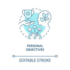 Personal objectives turquoise concept icon. Human resources management abstract idea thin line illustration. Isolated outline drawing. Editable stroke. Roboto-Medium, Myriad Pro-Bold fonts used