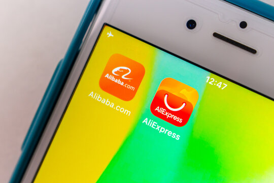 Kumamoto, JAPAN - Apr 18 2021 :  Closeup Alibaba and AliExpress on iPhone. Alibaba.com is an online B2B marketplace. AliExpress is an online retail service based in China owned by the Alibaba Group