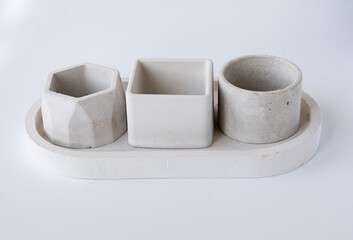 Closeup of Grey Cement Flower Pot. Simple Design Pot for plant a tree. Hand made