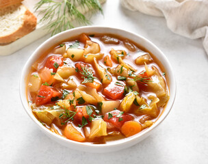 Cabbage soup in bowl