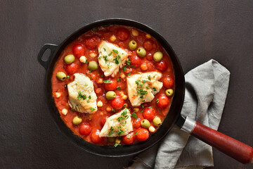 Cod stew in pan