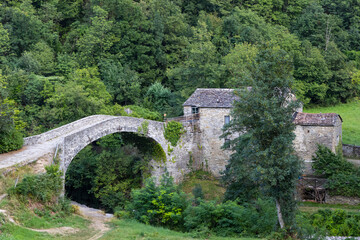 Medieval arch bridge in Giumella, National park Foreste Casentinesi, Campigna, Italy