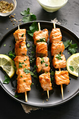 Barbecue salmon skewers