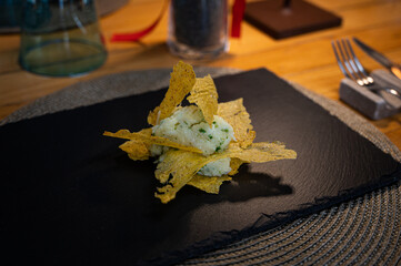 Cod with herbs and polenta chips
