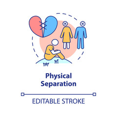 Physical separation concept icon. Cause of relationship breakdown abstract idea thin line illustration. Isolated outline drawing. Editable stroke. Roboto-Medium, Myriad Pro-Bold fonts used
