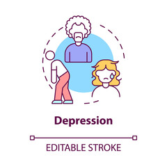 Depression concept icon. Emotional breakdown. Stage of divorce acception abstract idea thin line illustration. Isolated outline drawing. Editable stroke. Roboto-Medium, Myriad Pro-Bold fonts used