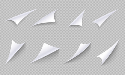 Curled paper corners. Isolated 3d illustration icons set
