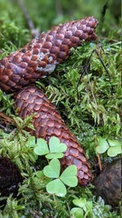 cones in the forest grass
