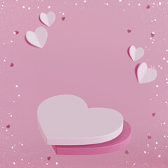Valentine's day background with podium for product display. 3d rendering.