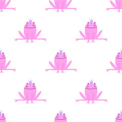 Cute frogs with crowns seamless repeat vector pattern. Kids pattern.