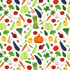 Seamless pattern with vegetables in a flat style. Vector vegetables on a white background. Organic healthy food