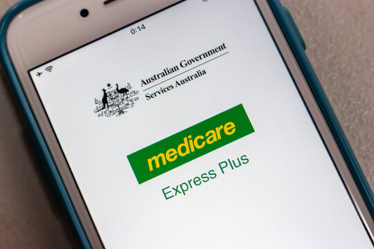 Kumamoto, JAPAN - Oct 18 2021 : Express Plus Medicare Mobile App On IPhone Screen. It Is Medicare Management Service By Services Australia (Australian Government)