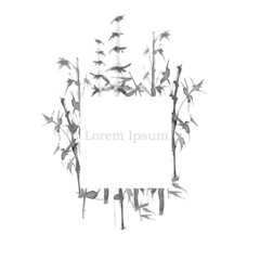 Ink painted frame with botanical elements. Hand drawn watercolor modern illustration