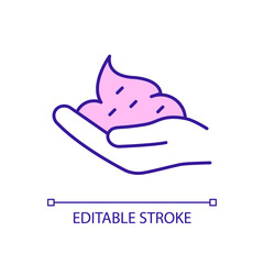 Product for skincare routine RGB color icon. Handful of cream. Organic lotion for healthy skin. Isolated vector illustration. Simple filled line drawing. Editable stroke. Arial font used