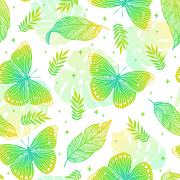 Seamless pattern with hand-drawn butterflies, vector seamless pattern. Contemporary composition. Trendy texture for print, textile, packaging.