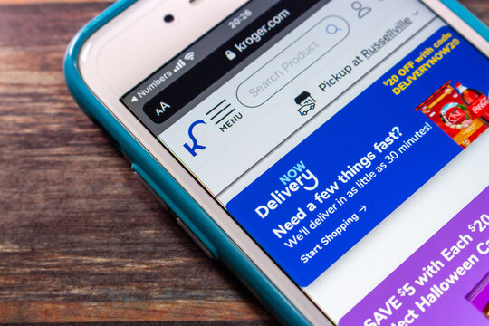 Kumamoto, JAPAN - Oct 25 2021 : Kroger Delivery Now on Kroger website on iPhone. Kroger and Instacart launch a new delivery service "Kroger Delivery Now" in late 2021