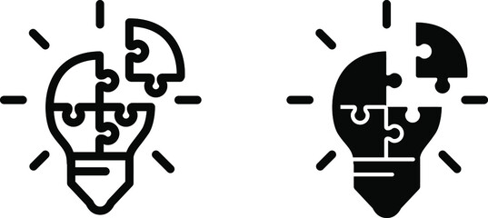 SOLUTIONS, bulb with puzzle icon