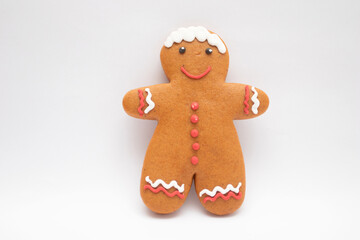 Christmas gingerbread man Cookie on white background.