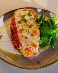 Gourmet Parmesan Eggplant with Salad