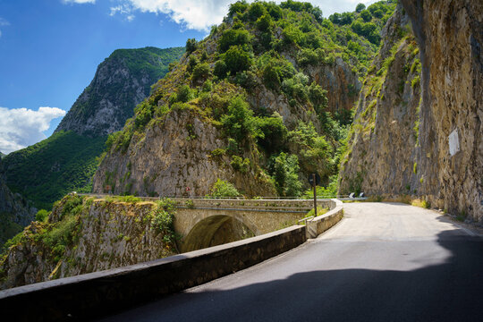 Road of Gole del Sagittario, famous canyon in Abruzzo