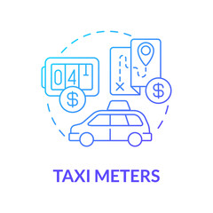 Taxi meters blue gradient concept icon. Calculating device. Starting delivery business abstract idea thin line illustration. Isolated outline drawing. Roboto-Medium, Myriad Pro-Bold fonts used