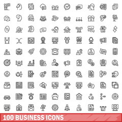 100 business icons set, outline style