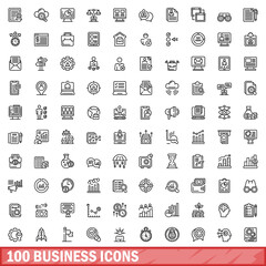 100 business icons set, outline style