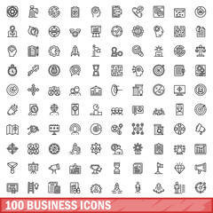 100 business icons set, outline style