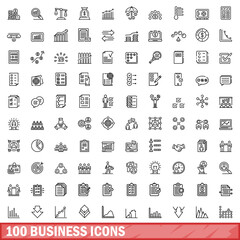 100 business icons set, outline style