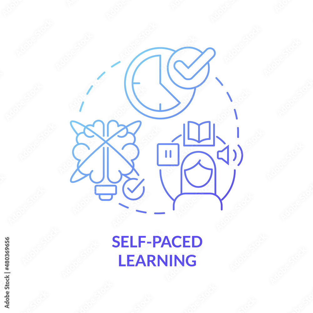 Poster self paced learning blue gradient concept icon. own time, schedule. elearning abstract idea thin lin