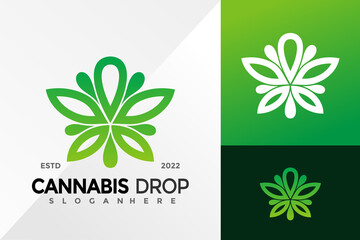 Cannabis Drop Leaf Logo Design Vector illustration template
