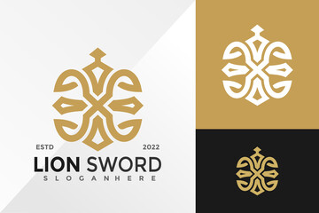 Luxury Lion Sword Logo Design Vector illustration template