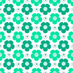 Cute floral pattern with simple flowers and spirals on white background.Vector illustration.