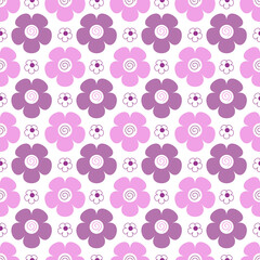 Cute Daisy pattern wiith simple flowers and spirals on white background.Vector seamless floral ornament