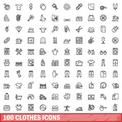 Fototapeta na wymiar 100 clothes icons set, outline style