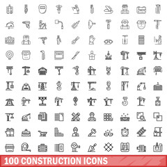 100 construction icons set, outline style