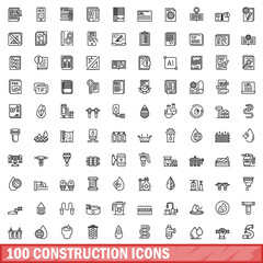 Fototapeta na wymiar 100 construction icons set, outline style