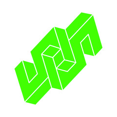 Impossible shapes. Sacred geometry logo. Optical illusion figure. Abstract eternal geometric object. Impossible endless outline shape. Optical art. Impossible geometry shape on a white background.