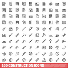 100 construction icons set, outline style