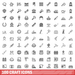 100 craft icons set, outline style